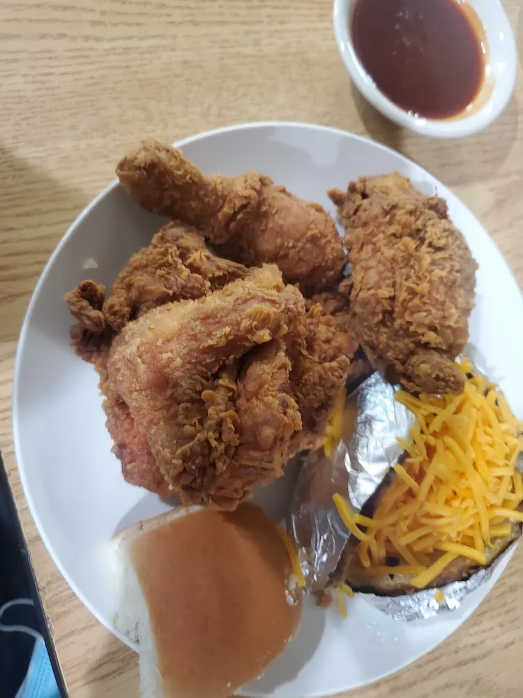 Half Fried Chicken Spicy and Baked Potato